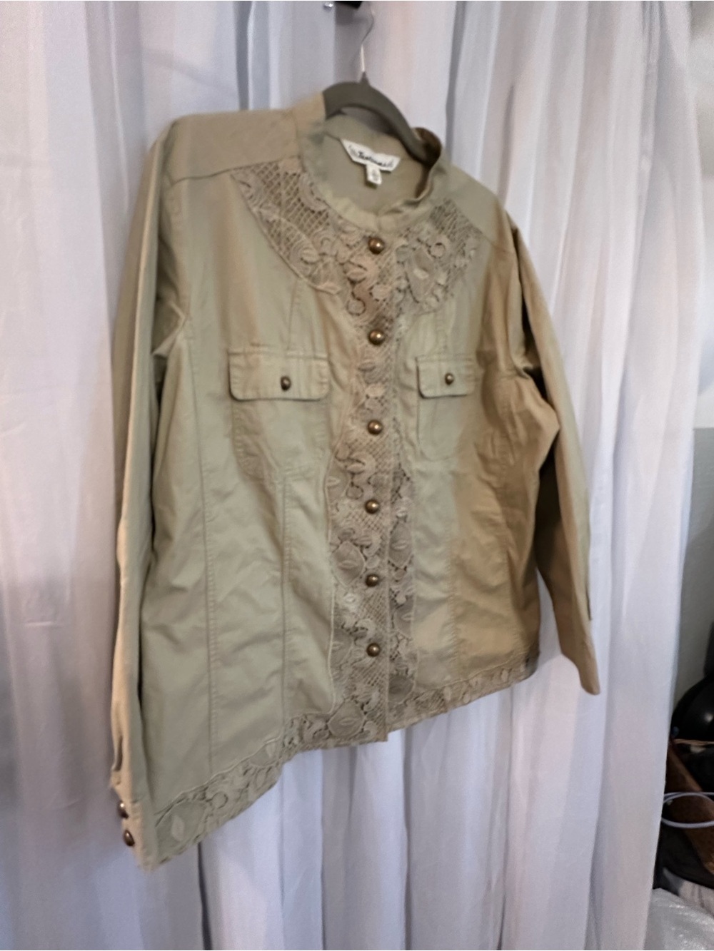 Tantrums Lace-Trim Utility Jacket in Khaki